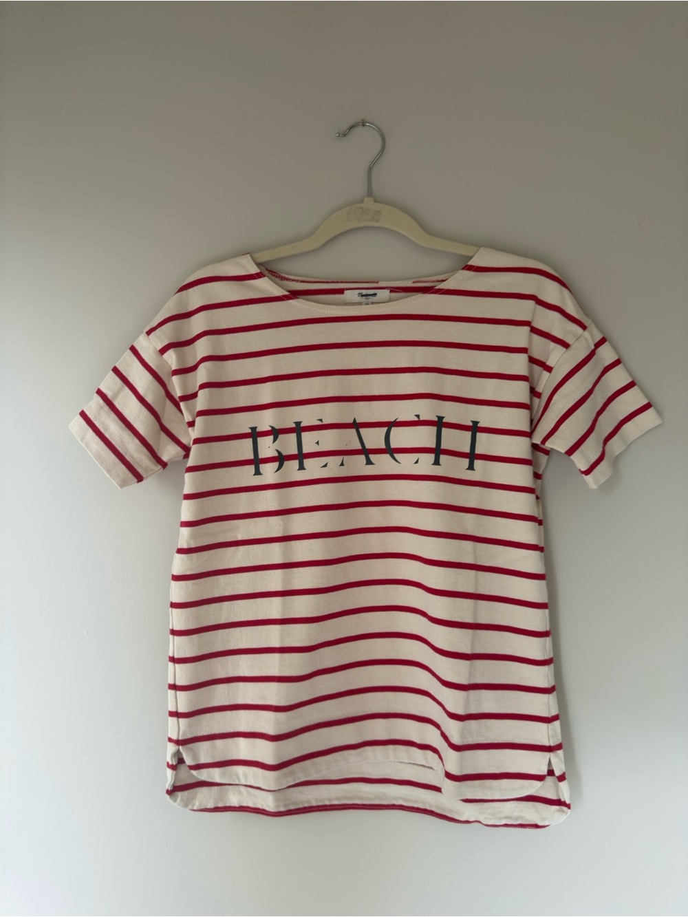 Madewell Striped 'BEACH' logo Short Sleeve Tee - Red & Cream